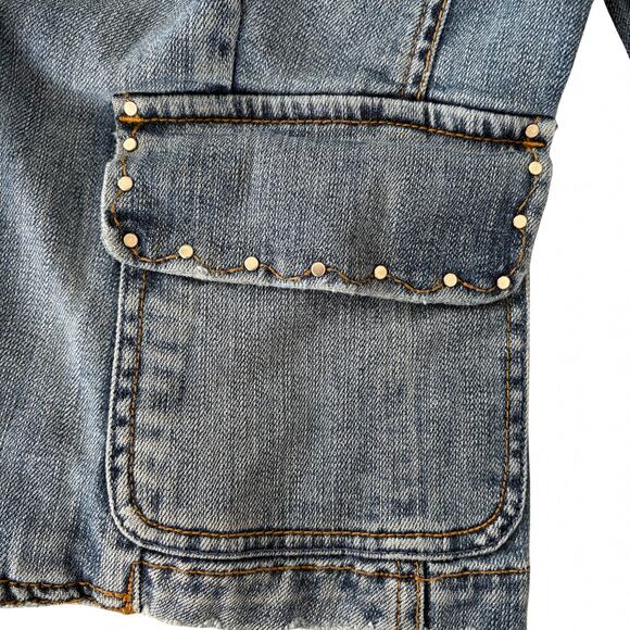 Y2K Tommy Hilfiger Studded Denim Blazer Jacket L Button Up Western Vintage Style - Picture 3 of 8